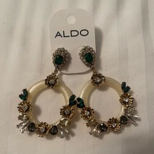 Aldo Beige, Green & Gold Oval Earrings